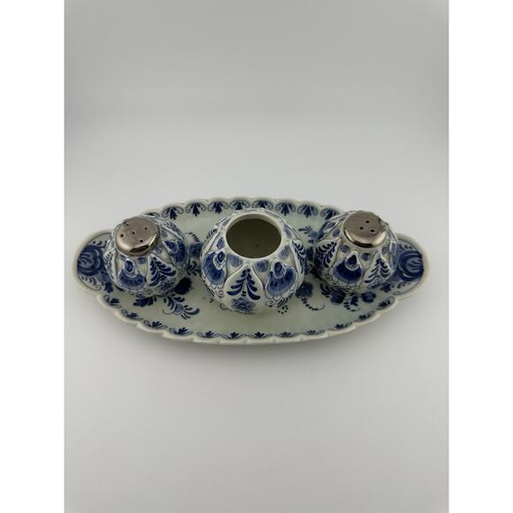Delft Blue/White Hand Painted S&P Toothpick/Mustard with 9 inch Tray Holland - Picture 3 of 10